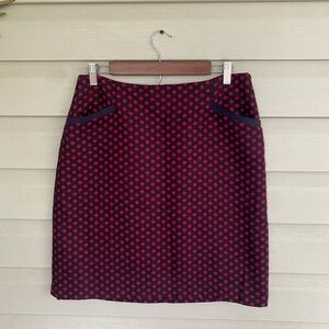 TALBOTS polka dot Pencil Skirt Red navy blue wool blend preppy cute sz  8 EUC